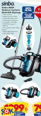 SİNBO 8604 TORBASIZ CYCLONİC ELEKTRİKLİ SÜPÜRGE